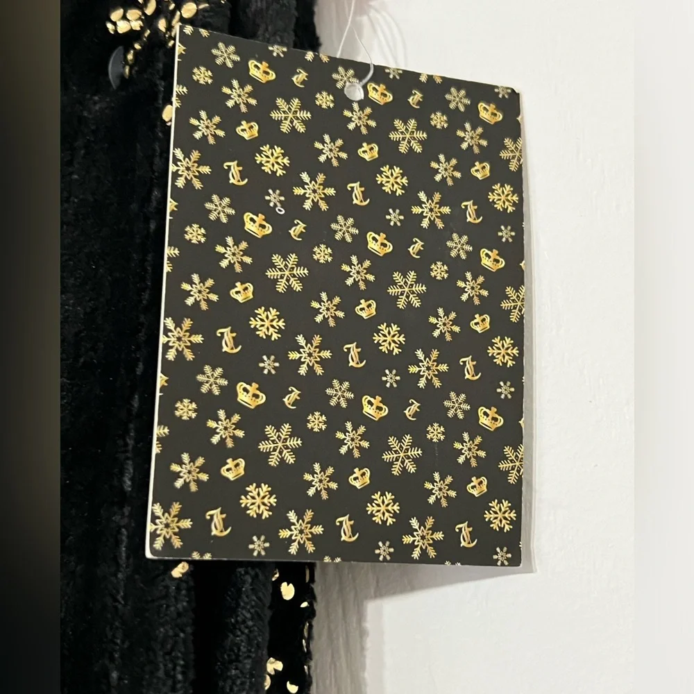 Juicy Couture Snowflake Black & Gold Throw Blanket Holiday Christmas